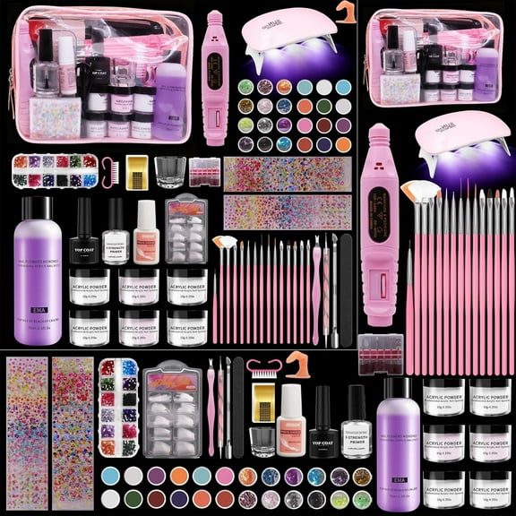 Acrylic Nail Kit for Beginners: Professional Nail Kits with Everything - Acrylic Powder Liquid Set Nails Starter Kit With Drill and UV Light - Beginner Nail Tech Kit for Home Salon in Pink Bag