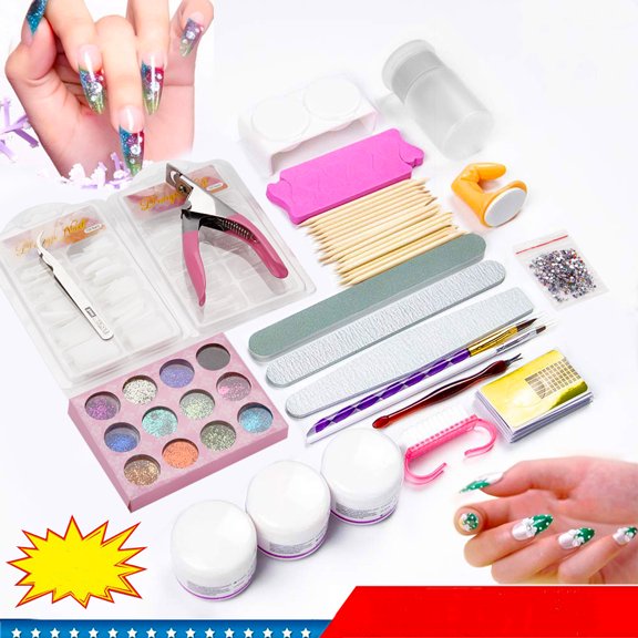 Acrylic Nail Kit Glitter Nail Tips Brush Set Nail Beauty Kit Manicure Tools Set