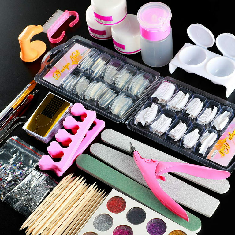 Acrylic Nail Kit Liquid - Glitter Powder with Carving Powder Set,Complete  Practice Hand Acrylic Nails With Everything,French Nail Tips,Professional