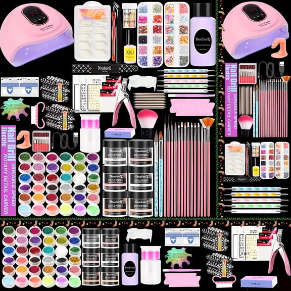 Acrylic Nail Kit for Beginners with Electric Drill & UV Lamp Complete DIY Nail Extension Set for Manicure & Pedicure