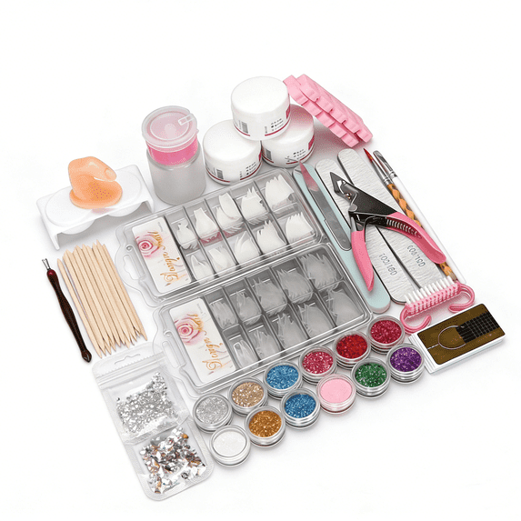 Acrylic Nail Kit, for Beginners with Everything, 12 Glitter Acrylic Powder Kit Nails Art Tips Decoration, DIY Nail Art Tool and Supplies for Beginners