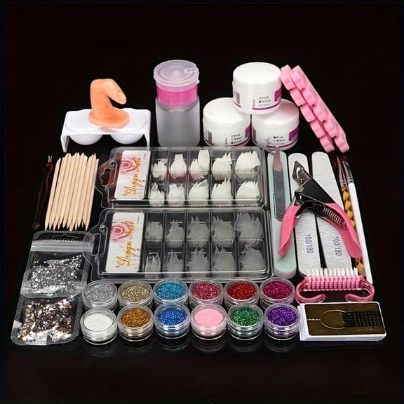 Acrylic Nail Kit for Beginners with Everything, 12 Glitter Acrylic Powder Kit Nails Art Tips Decoration, DIY Nail Art Tool and Supplies for Beginners