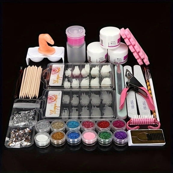 Acrylic Nail Kit, for Beginners with Everything, 12 Glitter Acrylic Powder Kit Nails Art Tips Decoration, DIY Nail Art Tool and Supplies for Beginners