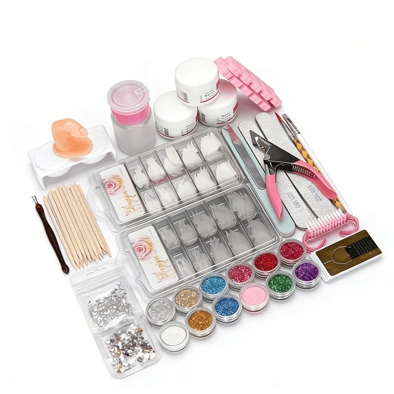 Acrylic Nail Kit, for Beginners with Everything, 12 Glitter Acrylic Powder Kit Nails Art Tips Decoration, DIY Nail Art Tool and Supplies for Beginners