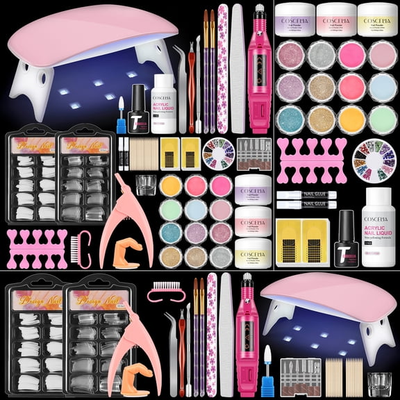 Coscelia Acrylic Nail Kit Complete Set with Drill and U V Light Acrylic Nail Kit with Everything Glitter Decoration Powder Nail Extension Gifts for Women