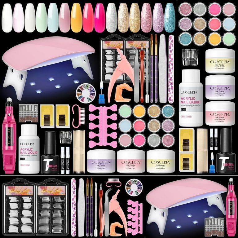 Coscelia Acrylic Nail Kit Complete Set with Drill UV Light Glitter