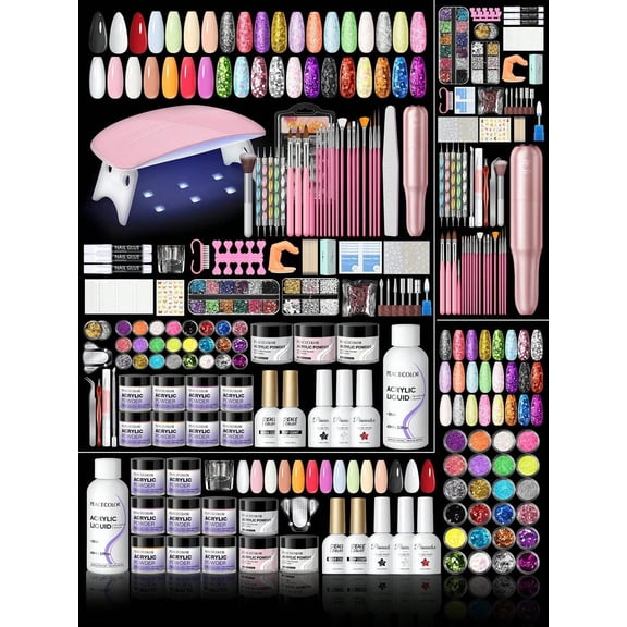 Acrylic Nail Kit with UV Lamp, Electric Drill & 11 Color Glitter Powder Set. Perfect Gift For 2026.