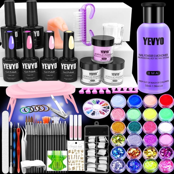 Acrylic Nail Kit with UV Light, 4 Colors Gel Polish Kit with 24 Glitter ...