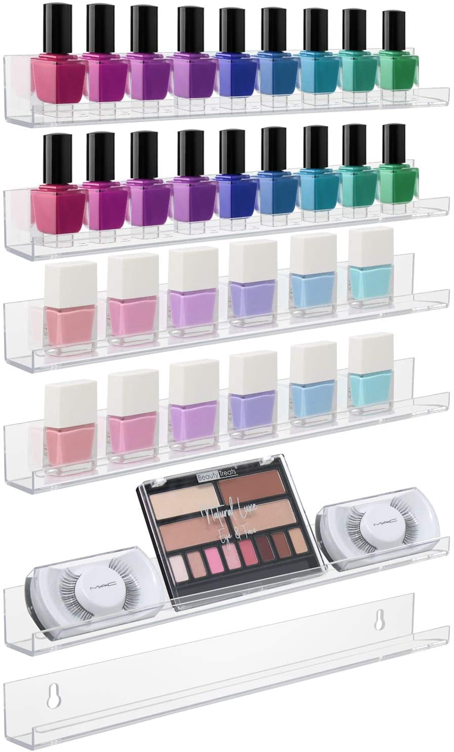 Acrylic Nail Polish Organizer Rack 6 Pack 15" - 90-120 Bottles - Wall ...
