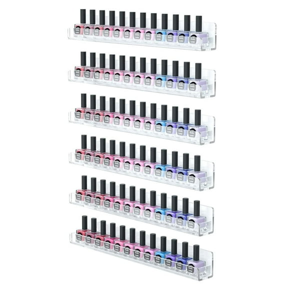 Acrylic Nail Polish Organizer Rack Wall-Rack 6 Shelves Clear,Acrylic Nail Polish Holder,Acrylic Makeup Hanging Nail Polish Shelf Floating Wall Mount Hold up to 144 Bottles