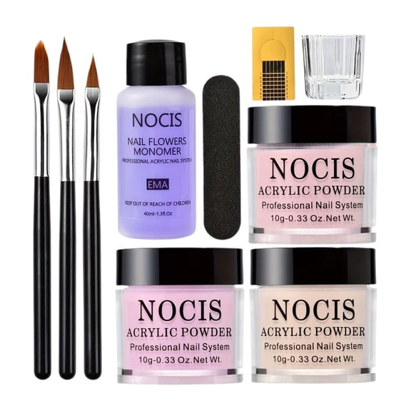 Acrylic Nail Starter Kit Clear Pink Nude Acrylic Powder & Liquid, Brush, Files, Forms, Press On Nails, Home Practice Set