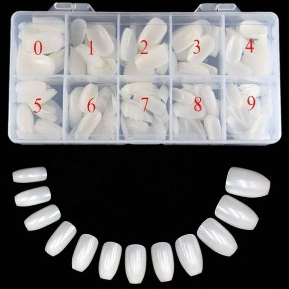 Acrylic Nails Tips Short Coffin Natural 500PCS Ballerina Artificial False Nail Tip Full Cover 10 Sizes with Box for Art Salons & Home DIY