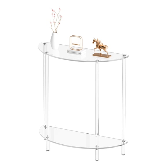 Acrylic Narrow Console Table, 11.81" D x 29.53" W x 31.5" H Modern Acrylic Sofa Table, 2 Tier-Curved Clear Entryway Lucite Desk for Sofa, Hallway, Living Room