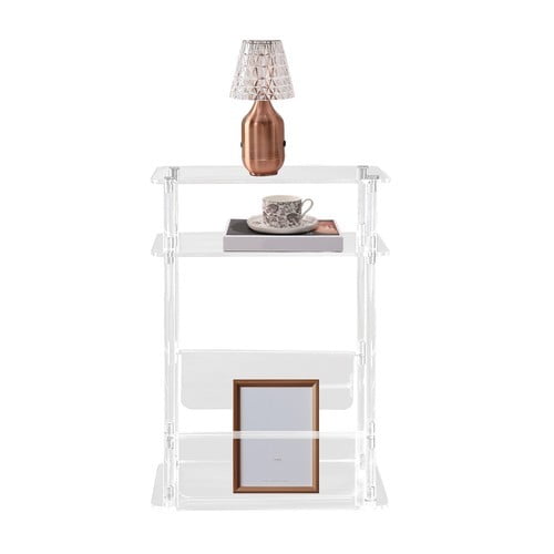 Acrylic Narrow End Table for Small Spaces Bedside Table with Magazine Holder