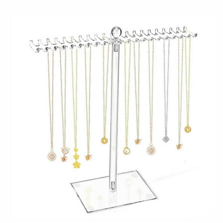 Acrylic Necklace Organizer, Clear Necklace Holder Stand, Jewelry Organizer Display Hanger Rack with Bilateral Hooks for Necklaces Pendant Bracelets Ring