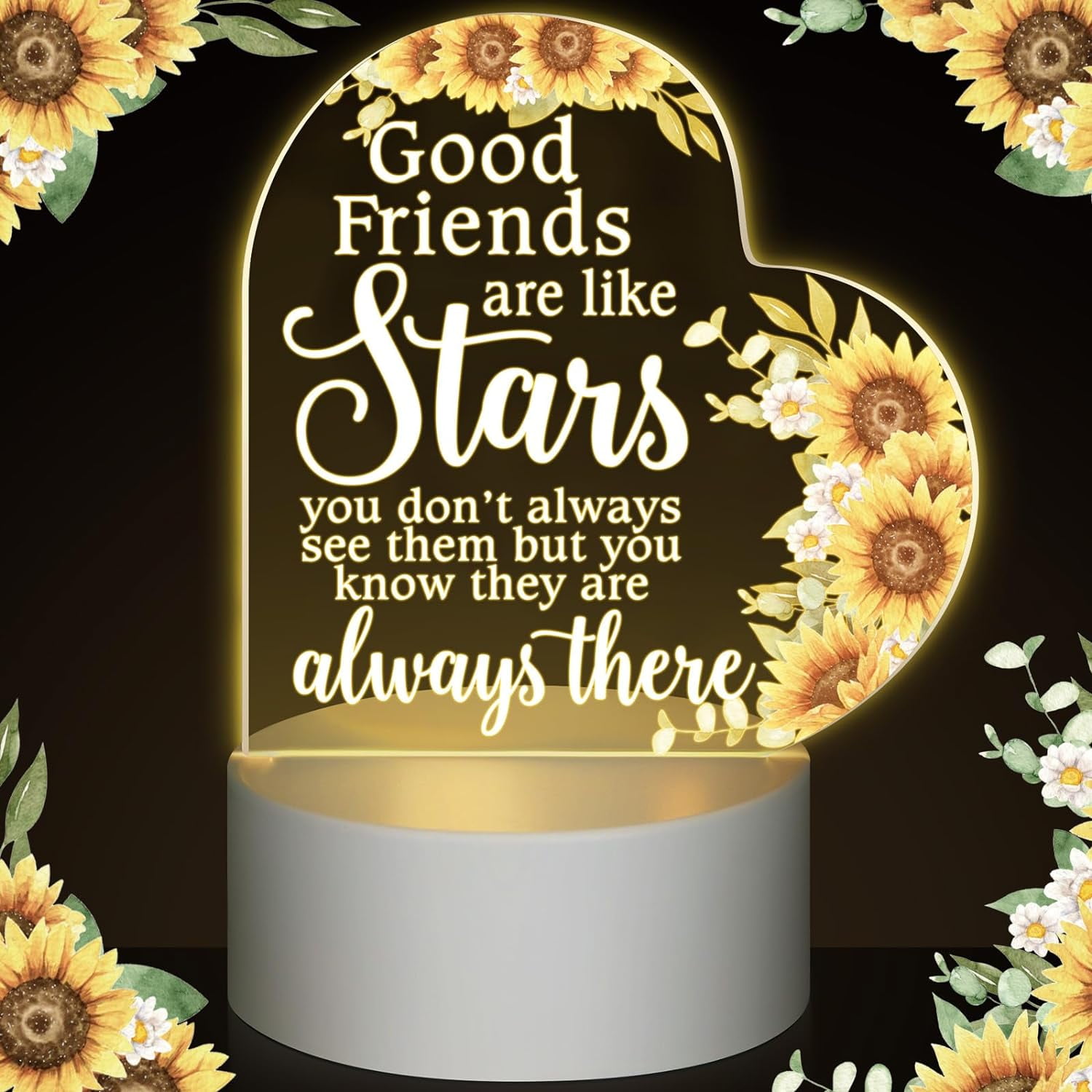 Acrylic Night Light Best Friend Gifts for Women Birthday Gifts for Her Friendship Gifts for BFF Girls Besties Sister Coloured Flower Lamp with Warm Colors LED Lamp Base(Good Friends)