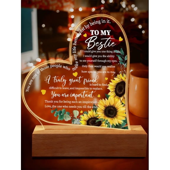 Acrylic Heart Night Light, Friendship Table Decor, Best Friend Keepsake Gift for Birthday Graduation