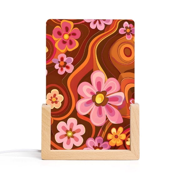 Acrylic Night Light Colorful Inclined Plug Base Simple To Install And Durable Not Easy Oxidation Rust Color Retro Groovy Flowers Pattern (9) 6.1x4in