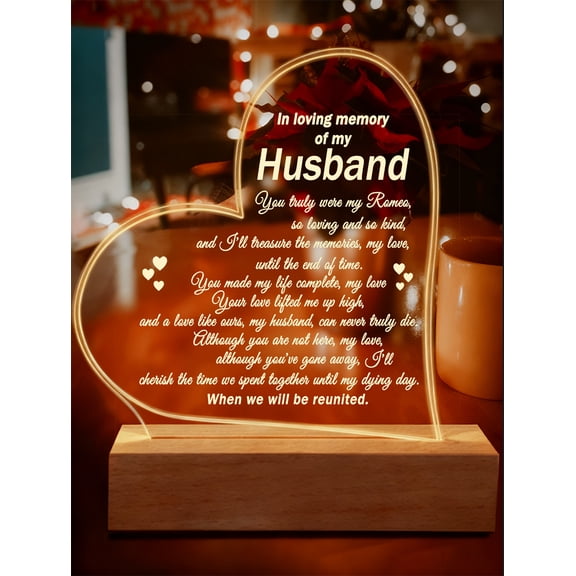 Acrylic Night Light Memorial Gift - Acrylic Plaque With Wood Stand, Sympathy Bereavement Gift For Husband, Remembrance Keepsake In Memory Of Husband
