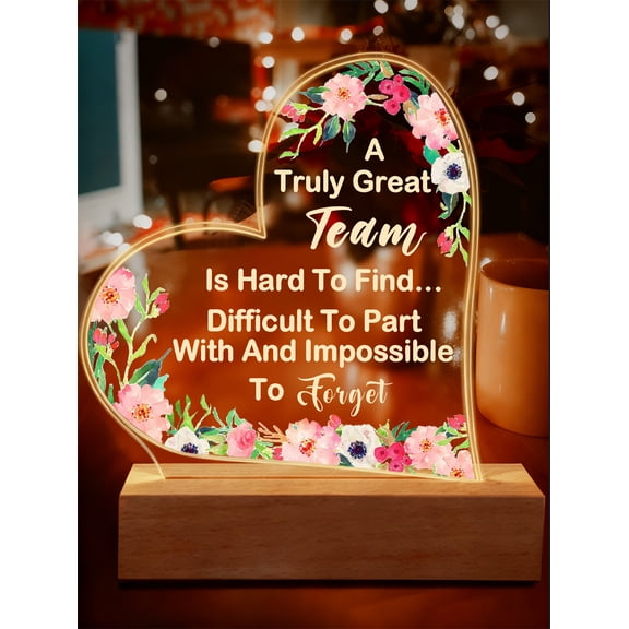 Acrylic Night Light - Thank You Gift for Team Teamwork Appreciation Gift Flower Design Acrylic Desk Plaque Sign With Wood Stand Decor for Home Office Desk - a Truly Amazing Team is Hard to Find