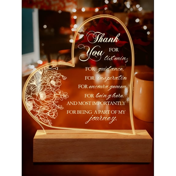 Acrylic Night Light Thank You Gift, Thank You for Listening Guidance Inspiration Sign, Coworker Appreciation Floral Heart LED Light