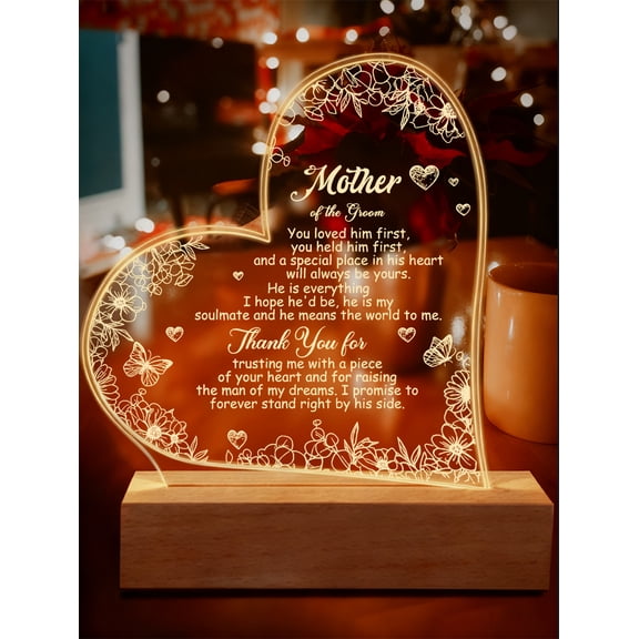 Acrylic Night Light - Wedding Day Gifts for Mother in Law Acrylic Heart Keepsake Mother of the Groom Gifts from Bride Best Mother in Law Sign from Daughter in Law Thank You Gift for New Mom