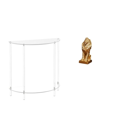 Acrylic Nightstand Clear End Table Lion Figurine Two Tier Design for Bedroom Office Living Room Decoration
