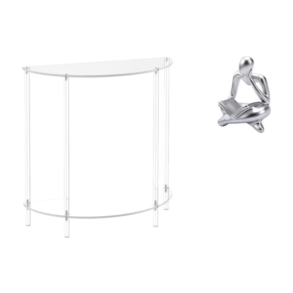 Acrylic Nightstand Clear Side Table Abstract Thinker Statue Durable Resin Material Suitable for Living Room Office Decor