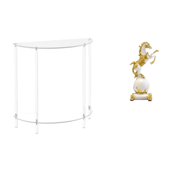 Acrylic Nightstand Clear Side Table Compact Horse Figurine Modern Resin Material for Living Room Bedroom Office