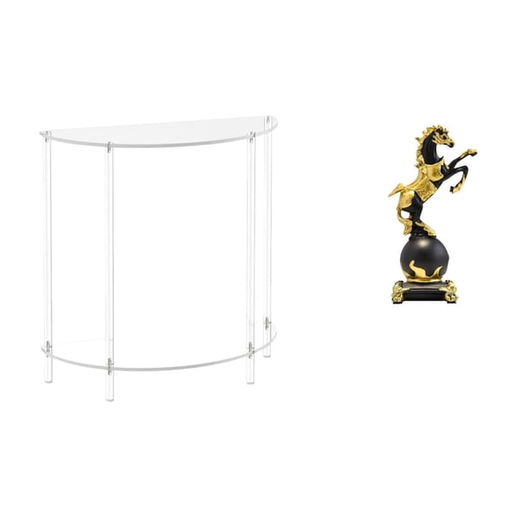 Acrylic Nightstand Clear Side Table Horse Statue Two Tier Compact Design for Bedroom Living Room Decor