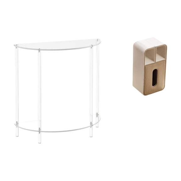 Acrylic Nightstand Clear Side Table Layered Tissue Box PU Leather Compact Design for Bedroom Living Room Office Decor