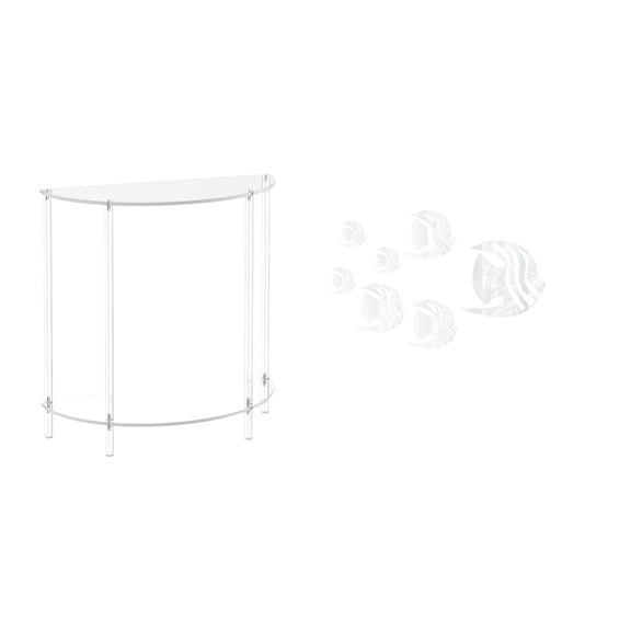 Acrylic Nightstand Clear Side Table Removable Wall Sticker Fish Decals Compact Design for Living Room Bedroom Office