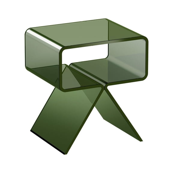 Acrylic Nightstand, Clear Side Table with Shelf, Modern End Table for Bedroom Living Room, Transparent Small Desk, No Assembly, 11.8 x 15.4 x 17 Inch (Green)