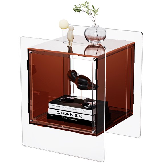 Acrylic Nightstand Colorful Bedside Table with Open Storage Shelf,Clear Side Table for Living Room (1, Dark Brown)