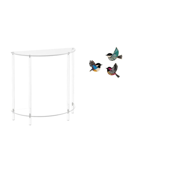 Acrylic Nightstand Wooden Bird Wall Art Clear Side Table Multicolor Artistic Decor for Living Room Bedroom Study