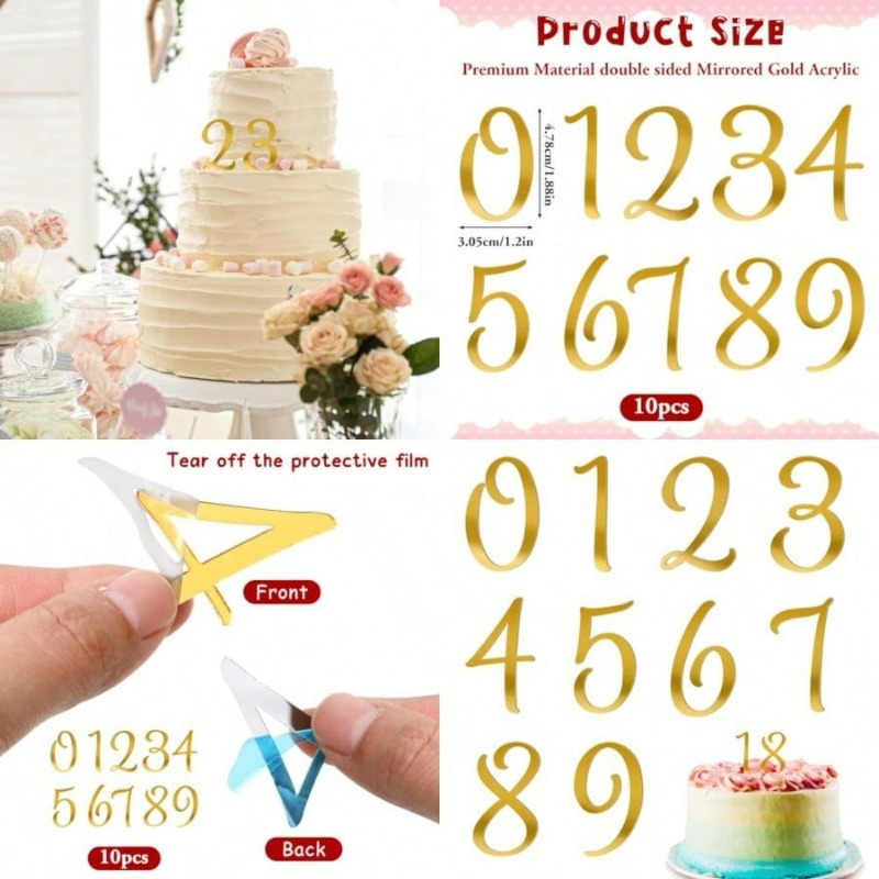 Table Topper Number Acrylic Number Cake Topper Mirrored Gold Cupcake Toppers Numbers ...