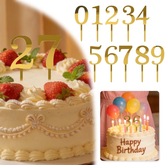 Acrylic Numbers For Cake 0-9 Numbers Happy Birthday Cake Topper Acrylic Cakes Number Topper Gold Happy Birthday Cakes Toppers Wedding Party Cupcake Toppers
