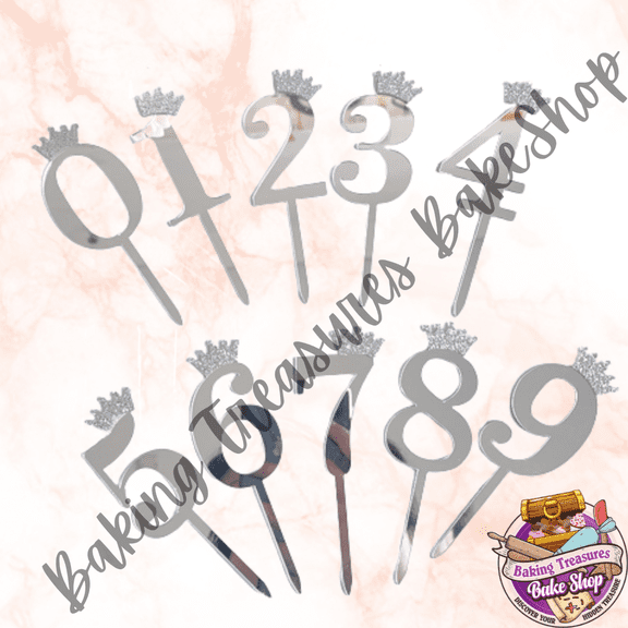 Acrylic Numbers Crown Cake Topper Silver*