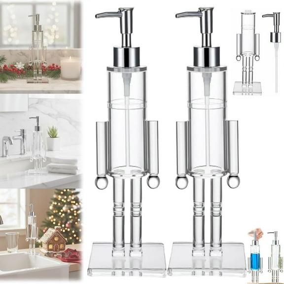 Acrylic Nutcracker Soap Dispenser, Christmas Refillable Clear Nutcracker Hand Soap Pump Bottle, Holiday Decorative Soaps Dispenser for Christmas Bathroom & Kitchen Decor