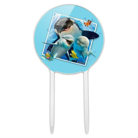 Acrylic Ocean Selfie Picture Orca Killer Whale Dolphins Cake Topper Party Decoration for Wedding Anniversary Birthday Graduation