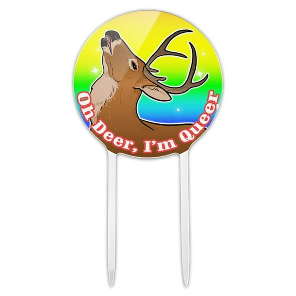 Acrylic Oh Deer I'm Queer Rainbow Pride Gay Lesbian Funny Cake Topper Party Decoration for Wedding Anniversary Birthday Graduation