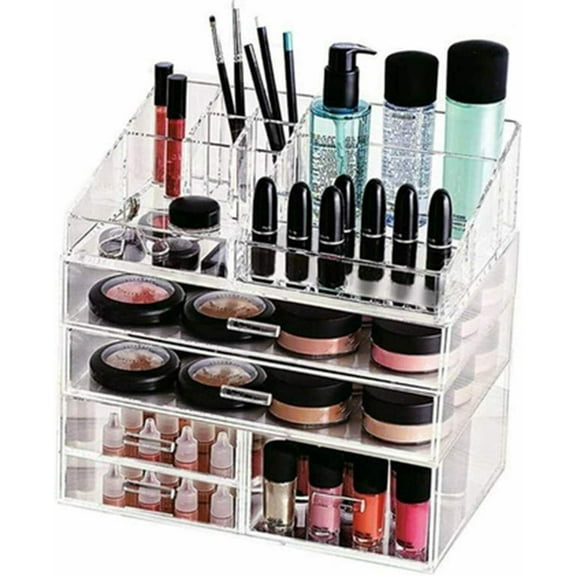 Acrylic Organizer Cosmetic Makeup, Jewelry Storage Display Case Large w/ Drawers