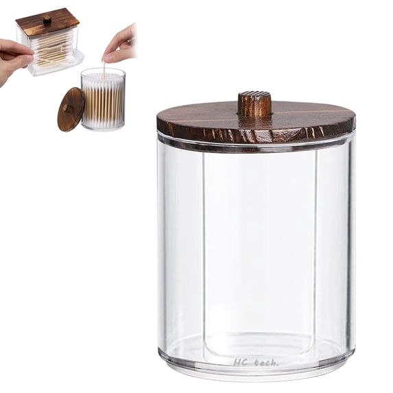 Acrylic Organizer Cozival Acrylic Cosmetic Storage Container, Round Clear Makeup Organizer Box for Cotton Pads, Puffs, Q-Tips, Compact Countertop Holder for Bathroom Vanity, Cotton Pad Holder