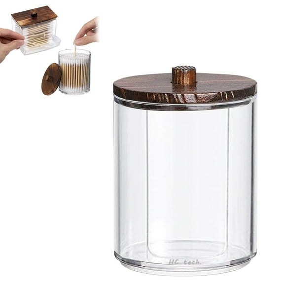 Acrylic Organizer Cozival Acrylic Cosmetic Storage Container, Round Clear Makeup Organizer Box for Cotton Pads, Puffs, Q-Tips, Compact Countertop Holder for Bathroom Vanity, Cotton Pad Holder