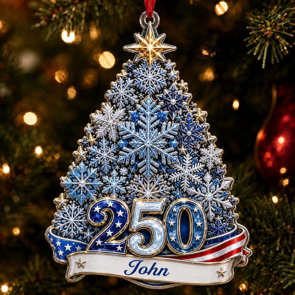 Acrylic Ornament 250th Anniversary USA Snowflake Christmas Tree Hanging for Patriotic Holiday Gift