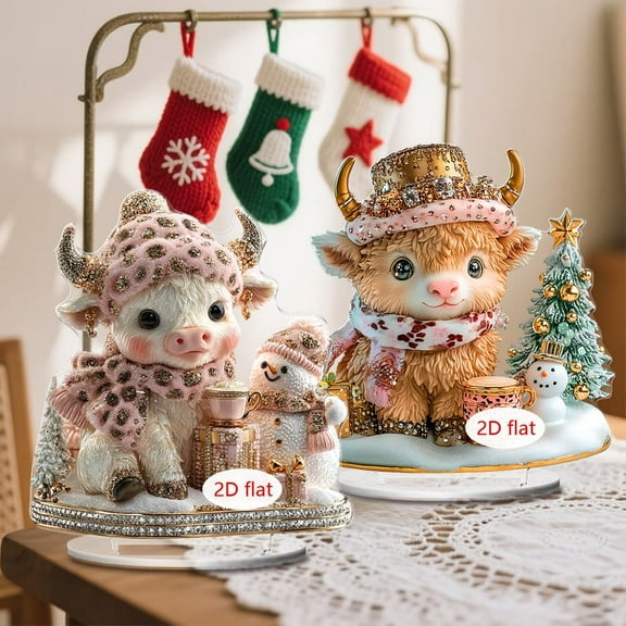 Acrylic Ornament under $5! Cagogo Cute Pink Highland Cow Acrylic Ornament, Kawaii Home Desk Decor, Living Room Study Decoration, Festival Gift Idea, Animal Themed Figurine, Cute Collectible