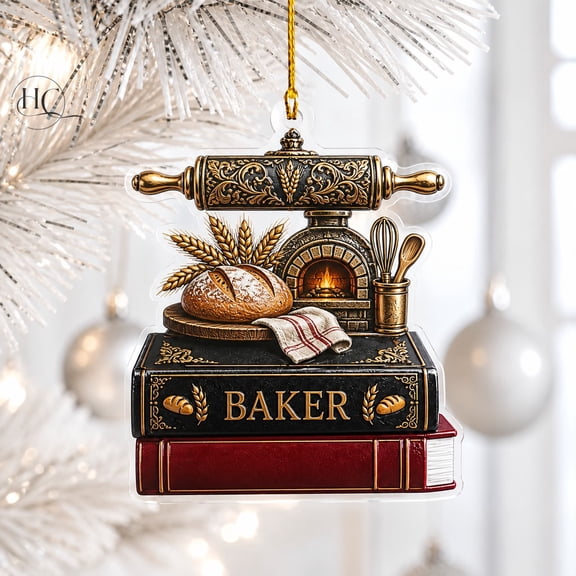 Acrylic Ornament Baker Rolling Pin and Bread Design for Christmas Tree, Gift for Pastry Chefs