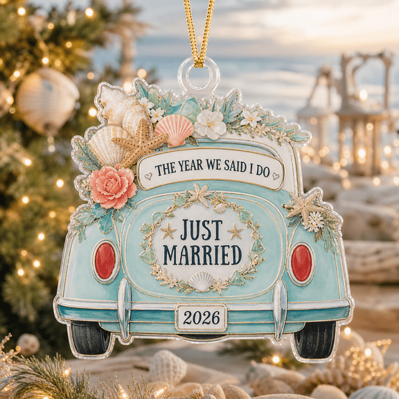 Acrylic Ornament Beach Wedding Car Acrylic Christmas Tree Hanging for Newlywed Couples
