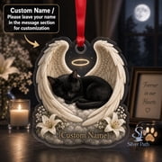 Acrylic Ornament Black Cat Angel Wings Memorial Acrylic Christmas Tree Hanging Pet Loss Gift