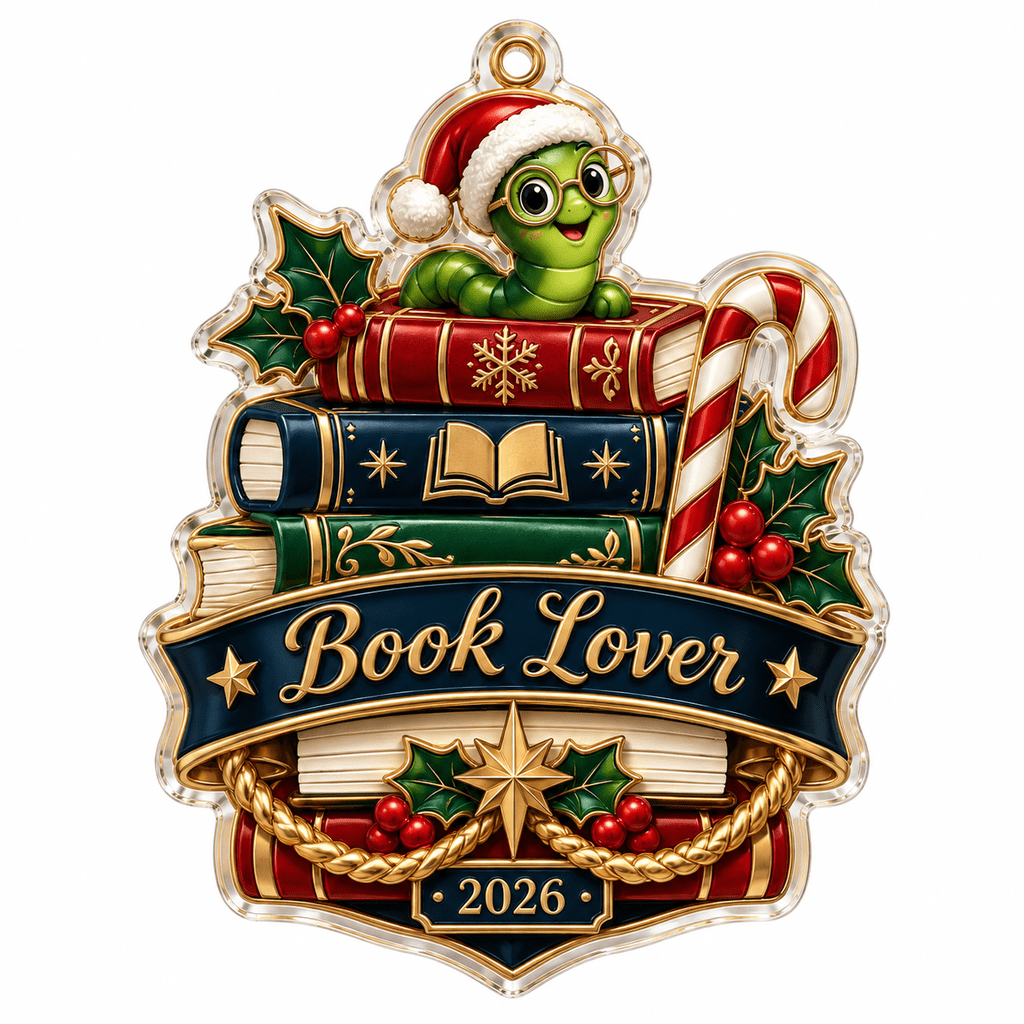 Acrylic Ornament Christmas Bookworm Stacked Books Tree Hanging for ...